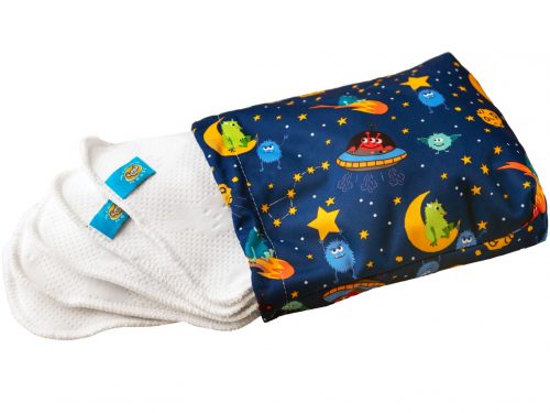 Woreczek na chusteczki wielorazowe + 5 chusteczek wielorazowych (MONSTER) - zestaw