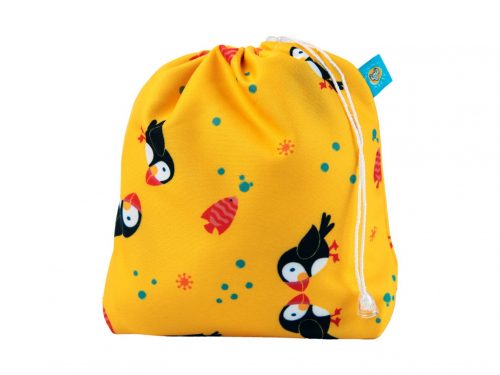 Woreczek na chusteczki wielorazowe + 5 chusteczek wielorazowych (PUFFINS) - zestaw